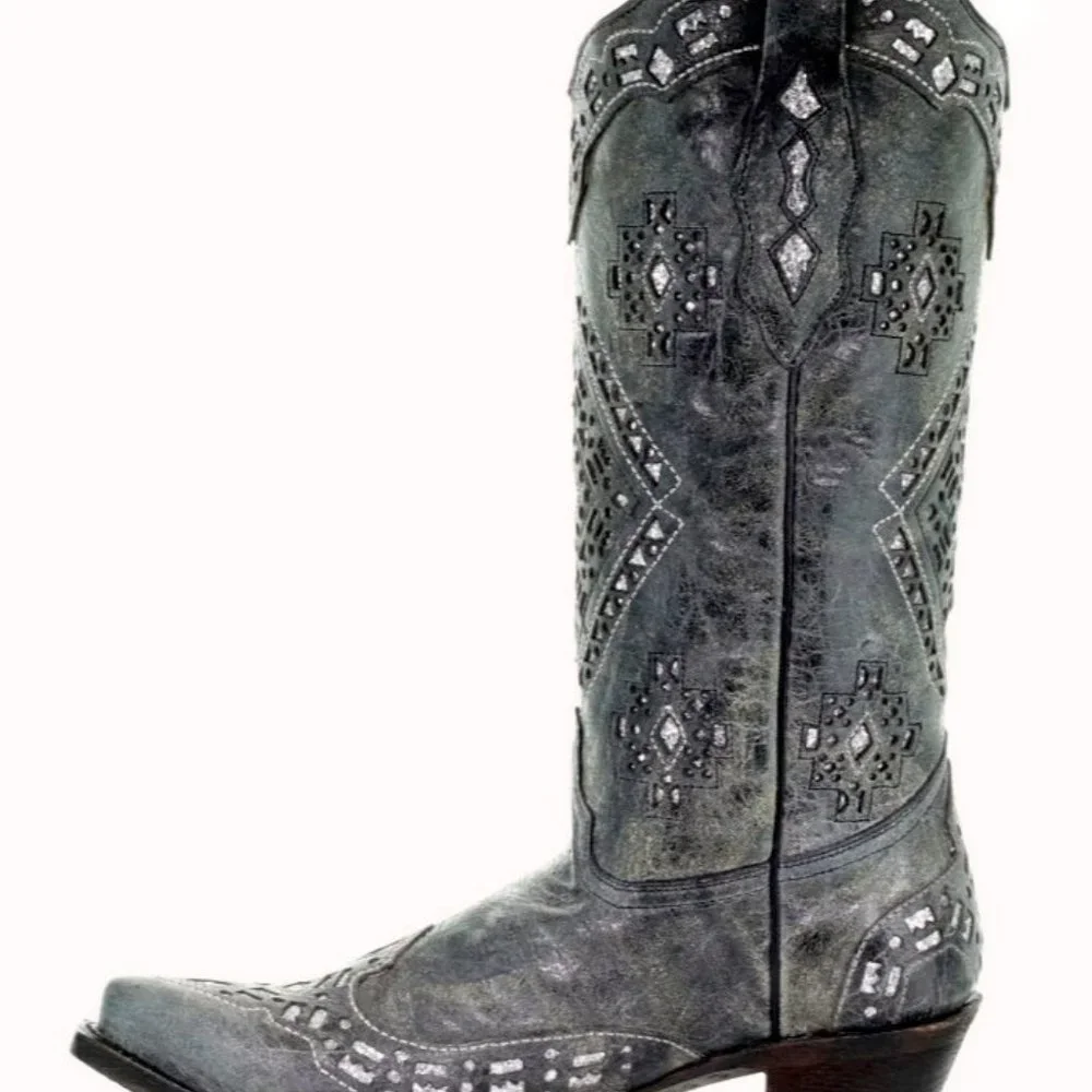 Corral Women's Cowboy Boots ~ Grey w/Glitter Inlays ~ Size 9 ~ Wide Calf ~ NWOT - Picture 3 of 5